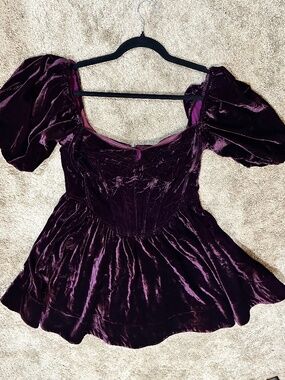 Bardot velvet puff sleeve mini dress